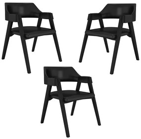Kit 3 Cadeiras Sala de Jantar e Jogos Carteados Madeira Maciça Poker PU Preto/Preto G42 - Gran Belo