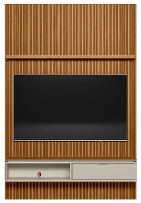 Painel para TV até 60 Polegadas Ripado Marisa com Nicho Bancada e Tampo Sobreposto Chanfrado Nature e Off White 141x250 cm L04 - D'Rossi