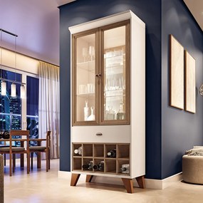 Cristaleira Adega Sala de Jantar Yves H01 - D'Rossi - Off White e Castanho