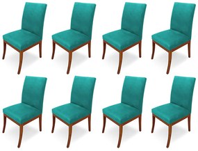 Conjunto 8 Cadeiras Raquel para Sala de Jantar Base de Eucalipto Suede Azul Tiffany