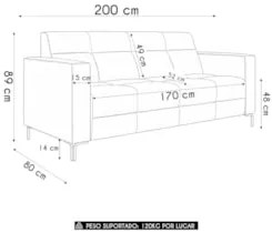Sofá 2 Lugares 200cm Pés Metálicos Sallin Sintético Camel Z08 - Mpozen