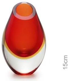 Gota Mini Baixa Bicolor Vermelha com Âmbar Murano Cristais Cadoro