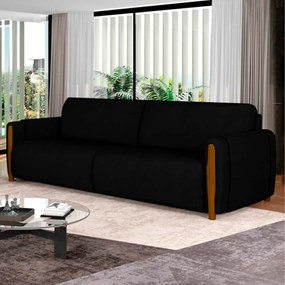 Sofá Decorativo 3 Lugares 223cm Maceió Veludo Preto G45 - Gran Belo