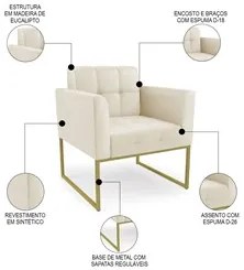 Sofá Namoradeira e 1 Poltrona Base Industrial Dourado Ana Sintético Be