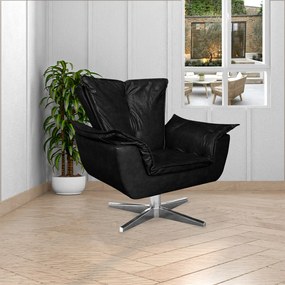 Poltrona Decorativa Base Giratória Cromada Charger PU Preto G19 - Gran Belo
