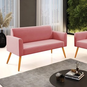 Sofá Namoradeira Pés Palito Castanho Marisa Suede - Rose