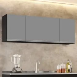 Armário de Cozinha Aéreo 160cm 4 Portas Nevada Preto/Cinza - Lumil