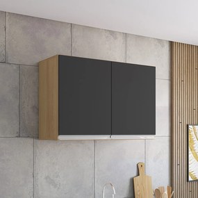 Armário Cozinha Aéreo 81cm com 2 Portas Leticia A01 - D'Rossi - Amendoa e Preto