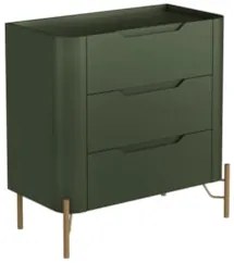Mesa Cabeceira Quarto 68cm 3 Gavetas Blen Musgo/Dourado I06 - Mpozenat