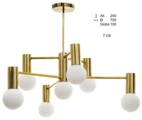 Plafon Solenio Haste Fixa Ø70X60Cm Globo Ø10Cm 7Xg9 - Old Artisan Plf-... (PRETO)