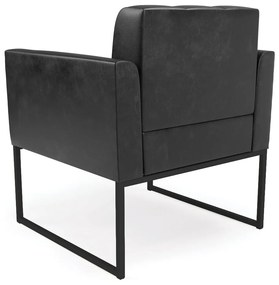 Poltrona Sala Decorativa Elisa Industrial Preto Sintético Pu D03 - D'Rossi - Couro preto