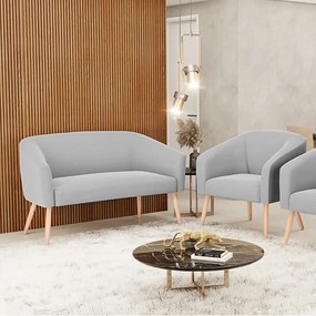 Sofá Namoradeira e Poltrona Pé Palito Natural Stella Suede Cinza D03 - D'Rossi