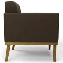 Sofá Namoradeira e 2 Poltronas Base Madeira Castanho Ana Suede Marrom