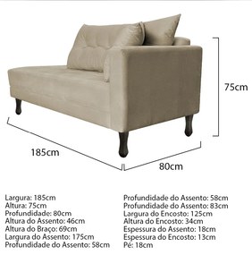 Kit Diva Recamier Azura 185cm Lado Esquerdo e 02 Poltronas Classic Suede - ADJ Decor