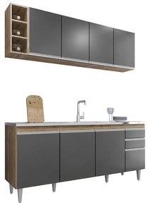 Conjunto Balcão de Cozinha para Pia Apex Armário Aéreo MDP/BP Freijó/Grafite G96 - Gran Belo