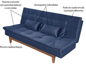 Sofá Cama Reclinável 2 Lugares Change Veludo Azul G30 - Gran Belo
