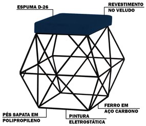 Kit 2 Puffs Decorativo Sala de Estar Base Preto Trixie Veludo Azul G41 - Gran Belo
