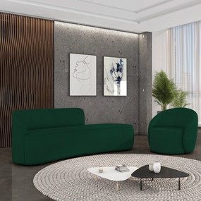Sofá 4 Lugares Orgânico 220cm Morgan e Poltrona Lua Bouclê - Verde - Verde