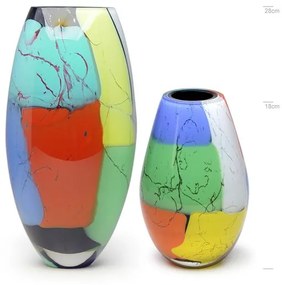 Par de Vasos 24 MS e 50 MS Reto Lascas Coloridas Murano Cristais Cadoro