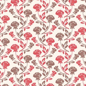 Papel de Parede Floral Vermelho Marrom e Creme 0.52m x 3.00m