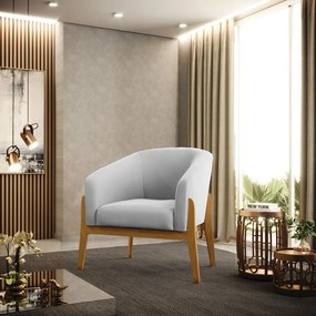 Poltrona Decorativa Base de Madeira Stella Suede Cinza D03 - D'Rossi