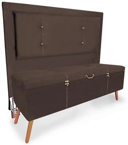 Cabeceira com Calçadeira Baú Casal Queen 160cm Caribe Suede Marrom - Sheep Estofados - Marrom