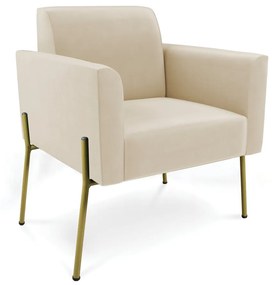 Poltrona Pé de Ferro Dourado Decorativa Marisa Suede D03 - D'Rossi - Bege
