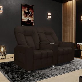 Poltrona Reclinável 2 Lugares para Sala de Cinema Pequim PU Marrom G23 - Gran Belo