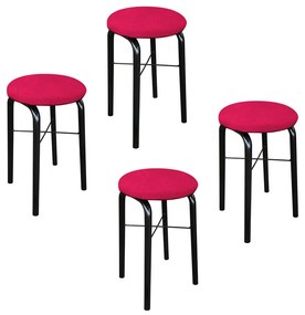 Kit 04 Banquetas Baixa Manu Suede - Vermelho
