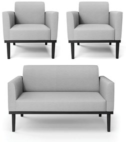 Conjunto 2 Poltronas e 1 Namoradeira Decorativa Isabella Pés Fixo em Madeira Preto Linho Cinza G19 - Gran Belo