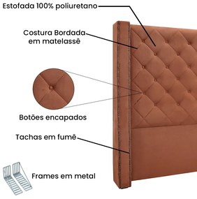 Cabeceira Cama Box Solteiro 90 cm Vicenza Veludo S04 - D'Rossi - Cobre
