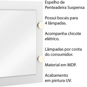 Espelho de Penteadeira Suspensa para Quarto Decorativa PE2006 MPD Branco G69 - Gran Belo