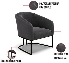 Namoradeira e 2 Poltronas Industrial Preto Stella Bouclê D03 - D'Rossi - Grafite