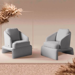 Kit 2 Poltronas Design Sala de Estar Califa Encosto Almofadado Bouclê Cinza G92 - Gran Belo