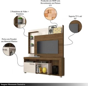 Home Theater Dedalo Prateleira em Vidro MDP até 50 Naturale/OffWhite G97 - Gran Belo