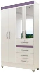 Guarda Roupa Solteiro Sobral 4 Portas Branco/Rosa/Azul/Lilás - Moval