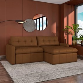 Sofá Retrátil Bipartido Sala de Estar Belém 244cm Couro Caramelo G52 - Gran Belo