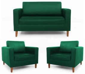 Conjunto Namoradeira + 2 Poltrona Gabriela Suede Verde Bandeira