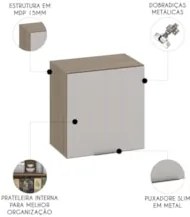 Armário de Cozinha Aéreo 58cm Grace Carvalho Oak/Off White Z44 - Mpoze