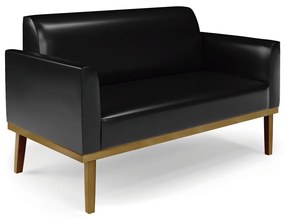Poltrona Namoradeira Decorativa Isabella Pés Fixo em Madeira Castanho PU Preto Brilho G19 - Gran Belo