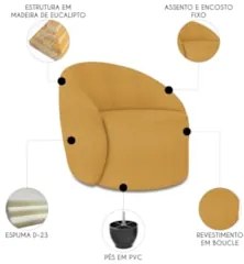 Sofá 4 Lugares 220cm Wendi e Poltrona Steve Boucle Mostarda I01  - Mpo