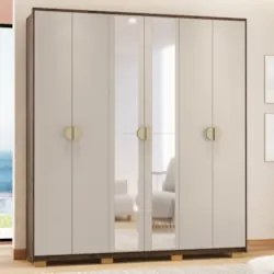 Guarda Roupa Casal 203cm Com Espelho Leo Imbuia/Fendi V02 - Mpozenato