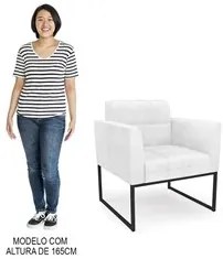 Poltrona Decorativa Base Industrial Preto Ana Sintético PU Branco - Ib