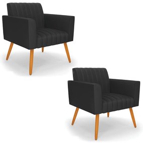 Kit 2 Poltronas Viena Gomada Corino Pés Palito Castanho D03 - D'Rossi - Preto