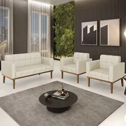 Sofá Namoradeira e 2 Poltronas Base Madeira Castanho Ana Veludo Luxo O