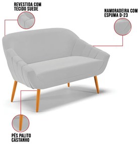 Namoradeira 02 Lugares Giovana Suede Pés Palito Castanho D03 - D'Rossi - Cinza