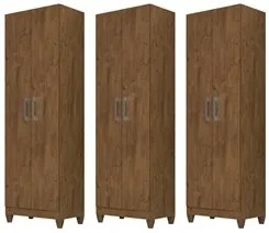 Kit 3 Armários Organizadores Multiuso Íris 2 Portas Castanho Wood - Mo
