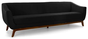 Sofá 3 Lugares Odeon D07 230cm Base Madeira Veludo Preto - D'Rossi