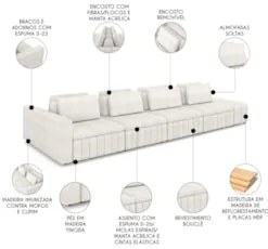 Sofá Ilha e Puff Sala Living 425cm Siesta Z32 Boucle Bege Claro - Mpoz