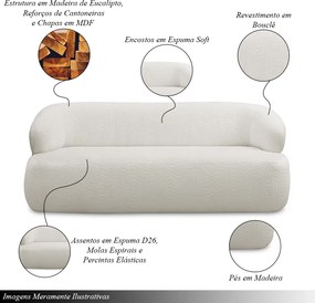 Conjunto Sala de Estar Decorativo Charlote 1 Poltrona Namoradeira 150cm 1 Poltrona Base Fixa com Puff Bouclê Off White G88 - Gran Belo